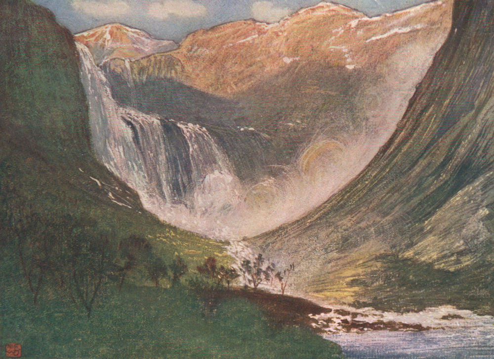 SKJEGGEDAL. 'Skjaeggedalsfos, Hardanger' by Nico Jungman. Norway 1905 print